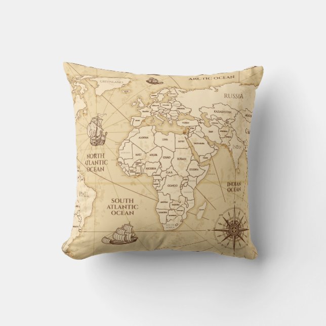 Vintage antique world map with countries boundarie cushion (Front)