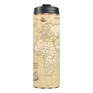 Vintage antique world map with countries boundarie thermal tumbler