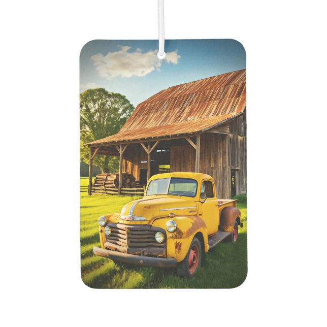 Vintage Antique Yellow Truck Car Air Freshener (Front)