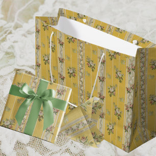 Vintage Antique Yellow Wallpaper Pattern Large Gift Bag