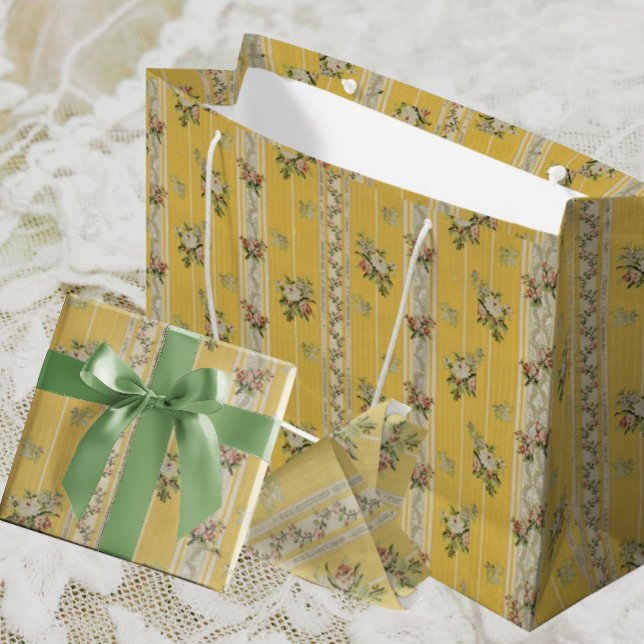 Vintage Antique Yellow Wallpaper Pattern Large Gift Bag (Vintage, romantic, all occasion!)
