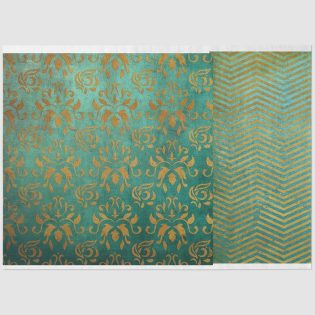 Vintage Antiqued Distressed Turquoise Decoupage Tissue Paper (Front)