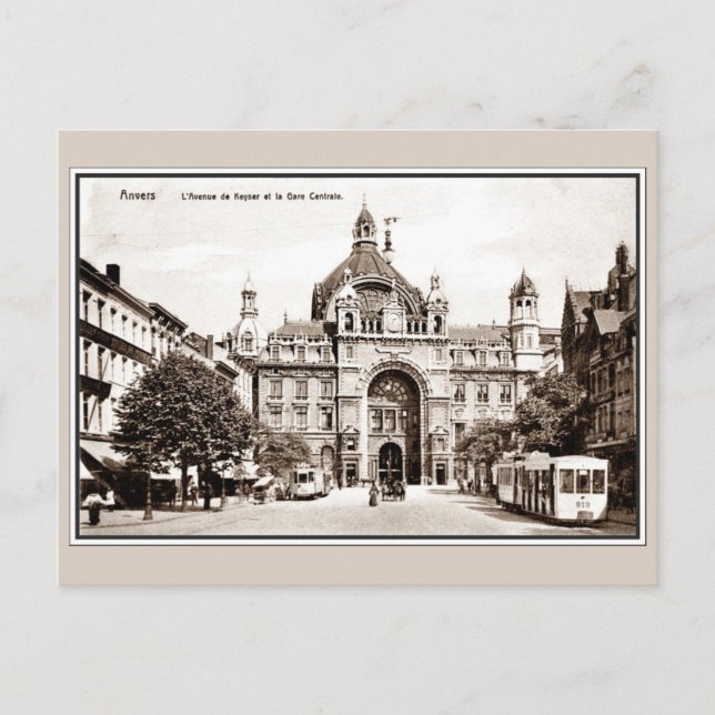 Vintage Antwerp Central Railroad Station Postcard (Front)