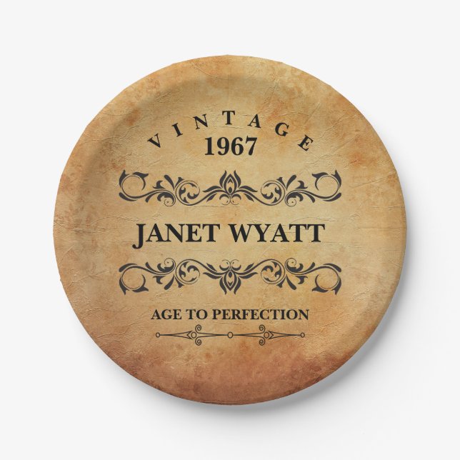 Vintage Any Age Birthday 🎈 Design Paper Plate (Front)