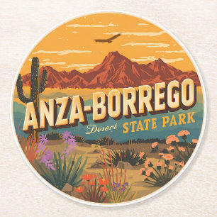 Vintage Anza Borrego Desert State Park desert gift Round Paper Coaster