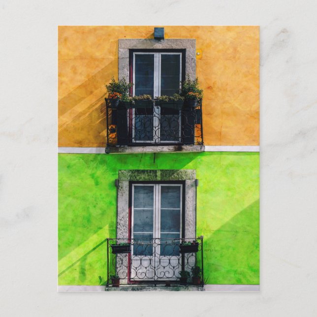 Vintage Apartment Balconies Postcard (Front)