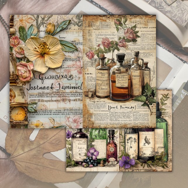 Vintage Apothecary Bottles Junk Journal Paper (Creator Uploaded)