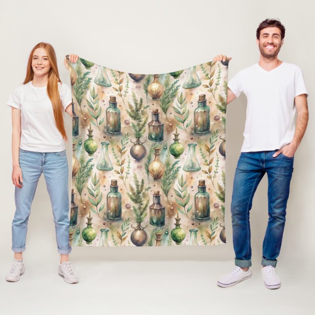 Vintage Apothecary Bottles Pattern (3) Fleece Blanket (In Situ)