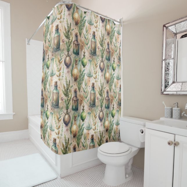 Vintage Apothecary Bottles Pattern (3) Shower Curtain (In Situ)