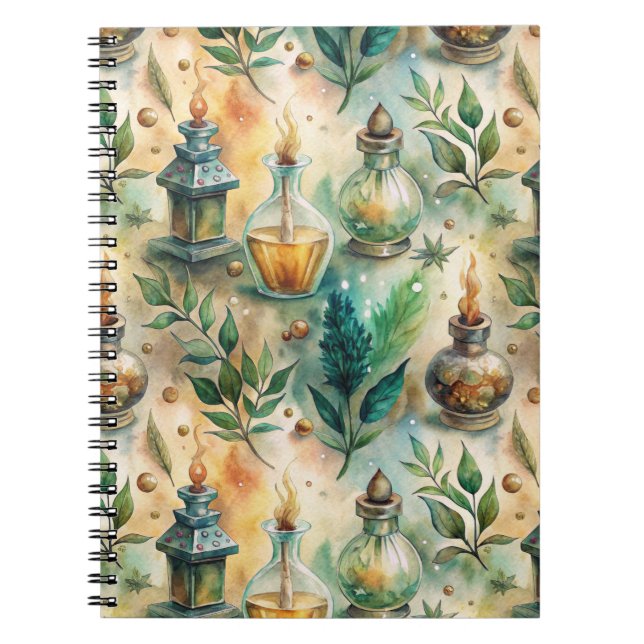 Vintage Apothecary Bottles Pattern (4) Notebook (Front)