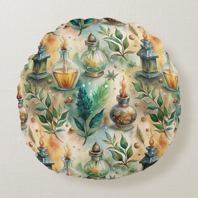 Vintage Apothecary Bottles Pattern (4) Round Cushion (Front)