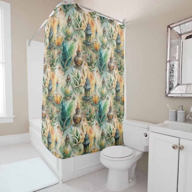 Vintage Apothecary Bottles Pattern (4) Shower Curtain (In Situ)