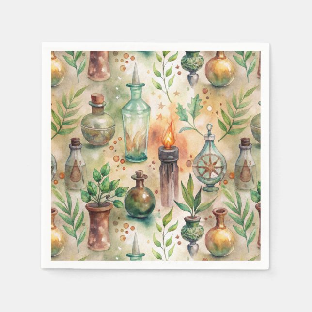 Vintage Apothecary Bottles Pattern (5) Napkin (Front)