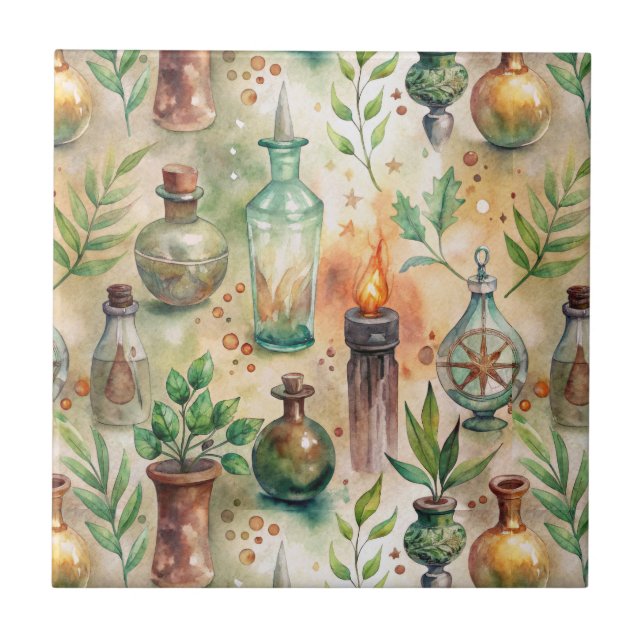Vintage Apothecary Bottles Pattern (5) Tile (Front)