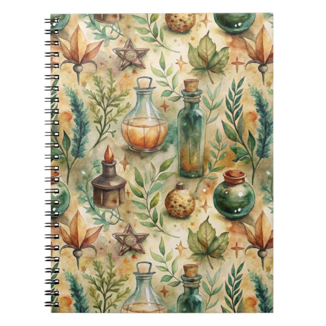 Vintage Apothecary Bottles Pattern (6) Notebook (Front)