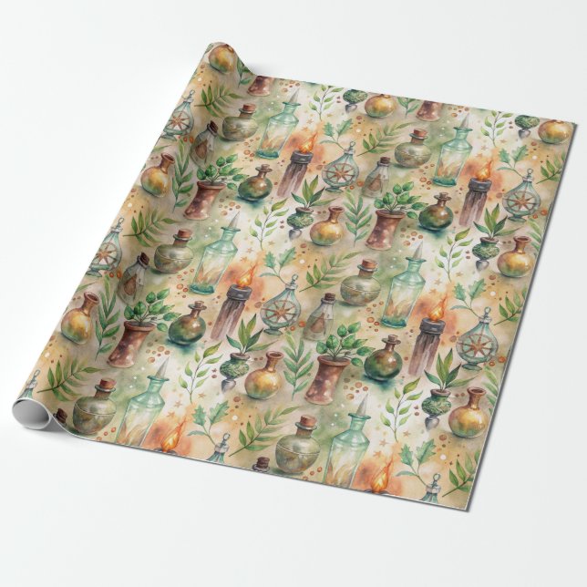 Vintage Apothecary Bottles Pattern (8) Wrapping Paper (Unrolled)