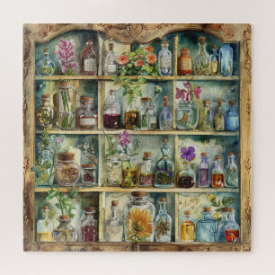 Vintage Apothecary Cupboard Watercolors Jigsaw Puzzle