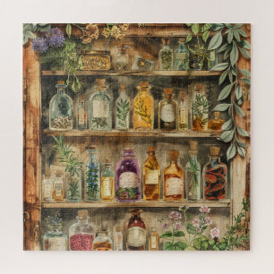 Vintage Apothecary Cupboard Watercolors Jigsaw Puzzle