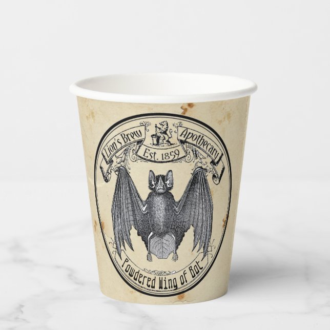 Vintage Apothecary Label Wing of Bat Paper Cup (Front)