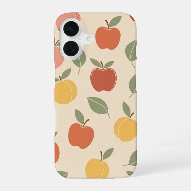 Vintage Apple and Peach Pattern iPhone 16 Case (Back)