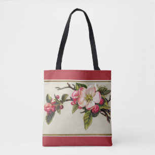 Vintage Apple Blossom Red Tote Bag