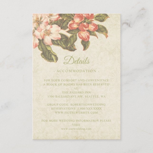 Vintage Apple Blossom Wedding Details Card (Front)