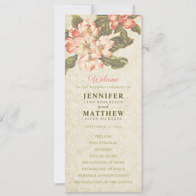 Vintage Apple Blossom Wedding Program Invitation (Front)