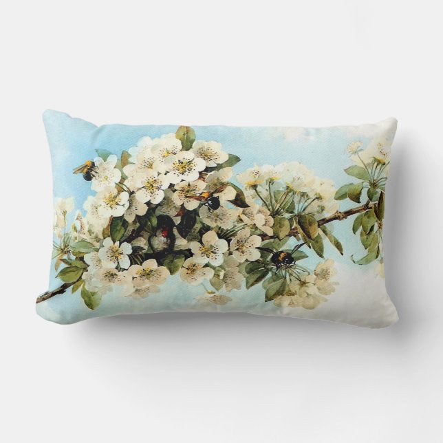 Vintage Apple Blossoms Lumbar Cushion (Front)
