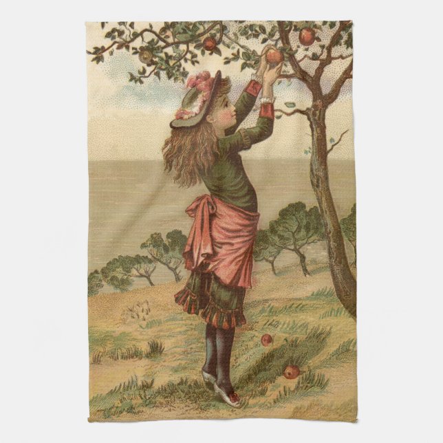 Vintage Apple Picking Tea Towel (Vertical)