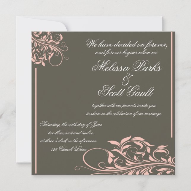 Vintage Apple Pink and Grey Wedding Invitation (Front)