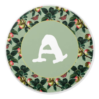 Vintage apple tree butterfly grayish green custom ceramic knob