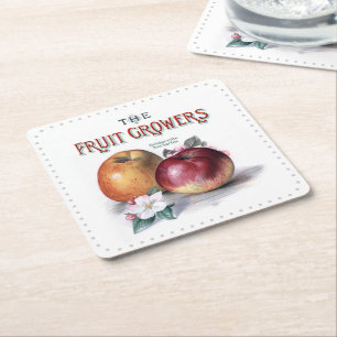 Vintage Apples with Flowers The Fruit Growers Square Paper Coaster