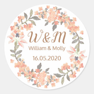 Vintage Apricot Floral Wedding Favour Classic Round Sticker