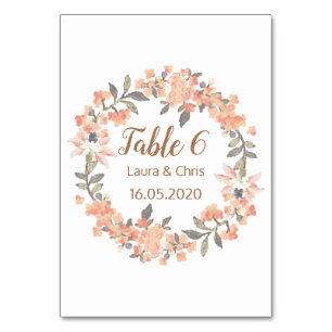 Vintage Apricot Floral Wedding Table Number