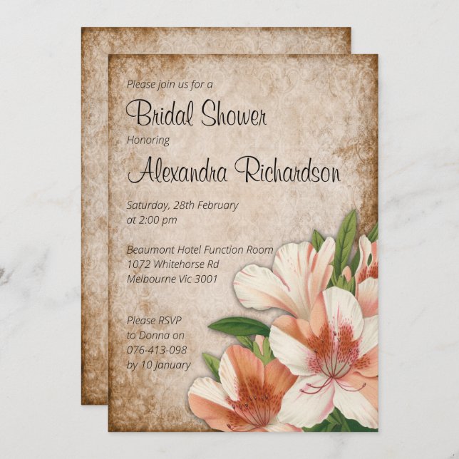 Vintage Apricot Lilies Bridal Shower Invitation (Front/Back)