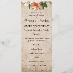 Vintage Apricot Lilies Wedding Program Programme