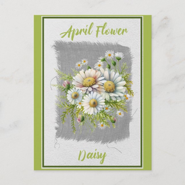 Vintage April Flower Daisy Floral Postcard (Front)