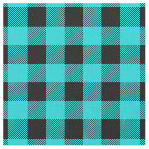 Vintage Aqua and Black Buffalo Plaid Fabric
