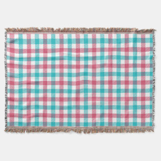 Vintage Aqua and Rose Pink Chequered Pattern Throw Blanket