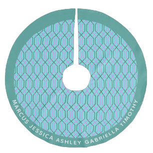 Vintage Aqua Blue Lines Pattern Personalised Brushed Polyester Tree Skirt