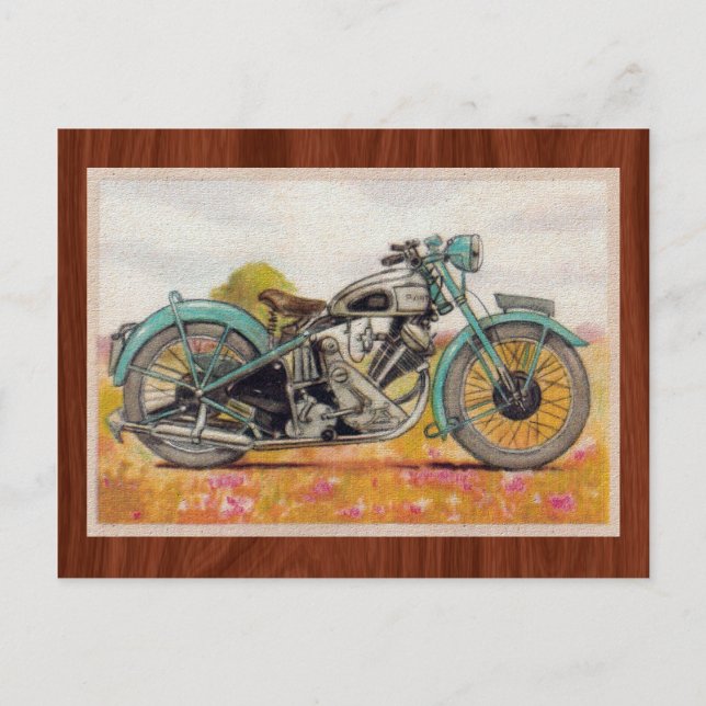 Vintage Aqua Blue Motorcycle Print Postcard (Front)