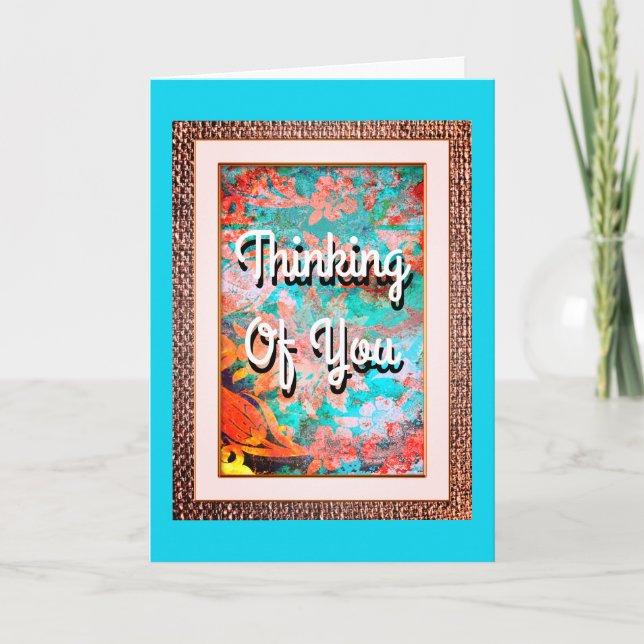 Vintage Aqua Blue Thinking of You Greeting Card (Front)