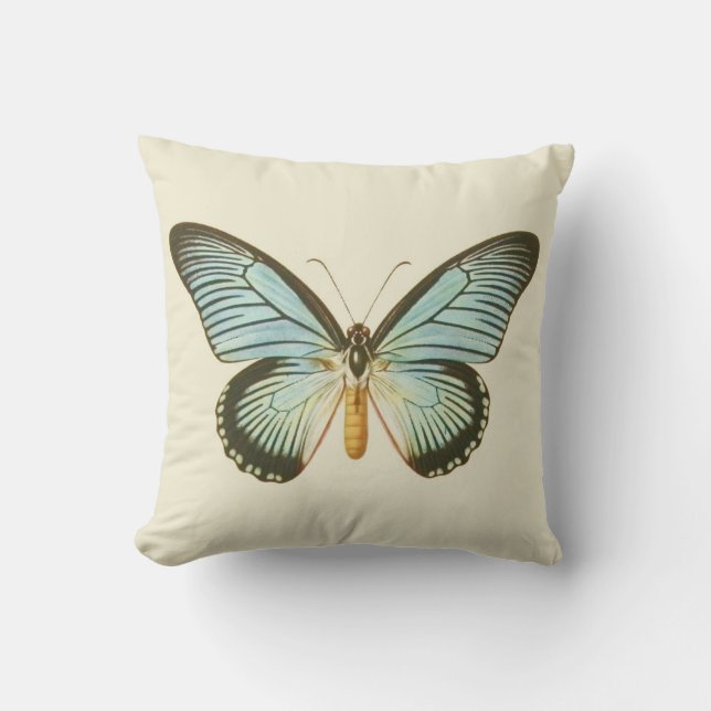 Vintage Aqua Butterfly Pillow (Front)