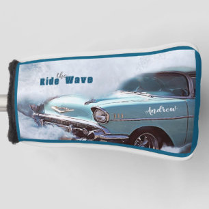 Vintage Aqua Car "Ride The Wave" Quote Ocean Beach Golf Head Cover