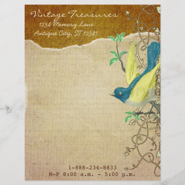 Vintage Aqua Damask Monogram Letterhead (Front)