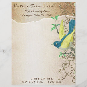 Vintage Aqua Damask Monogram Letterhead Design
