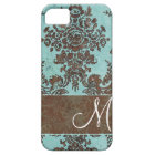Vintage Aqua Damask Pattern with Monogram