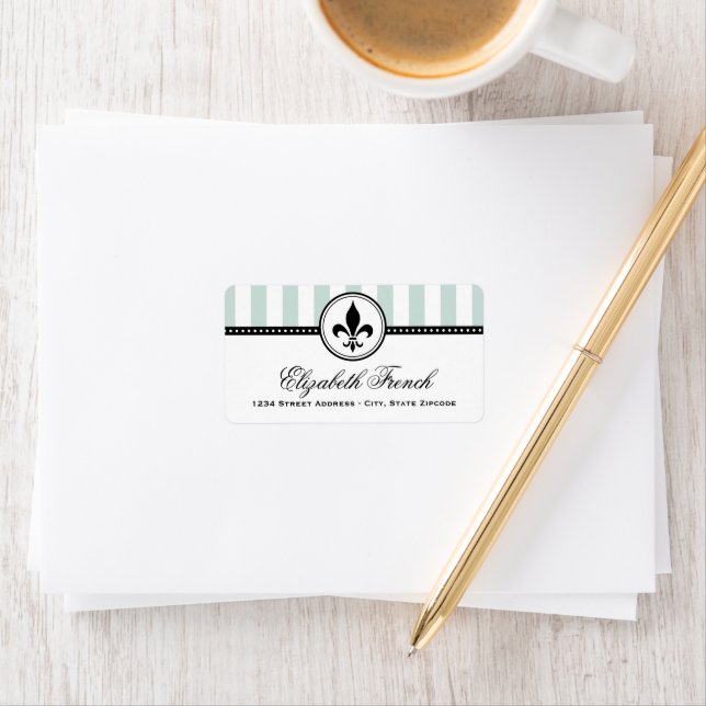 Vintage Aqua French Fleur De Lis Address Label (Insitu)