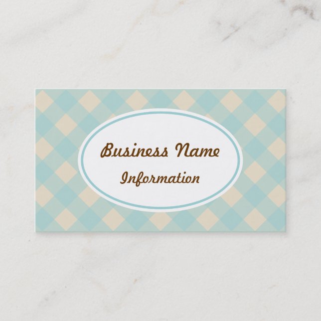 Vintage Aqua Gingham Business Card (Front)