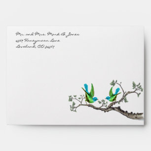 Vintage Aqua Lime Love Birds Envelopes
